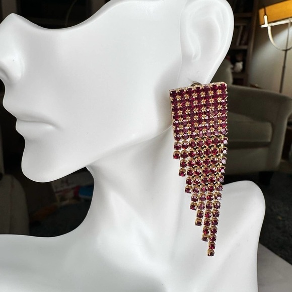 Chandelier earrings cascading imitation ruby fashion jewelry - Picture 8 of 8